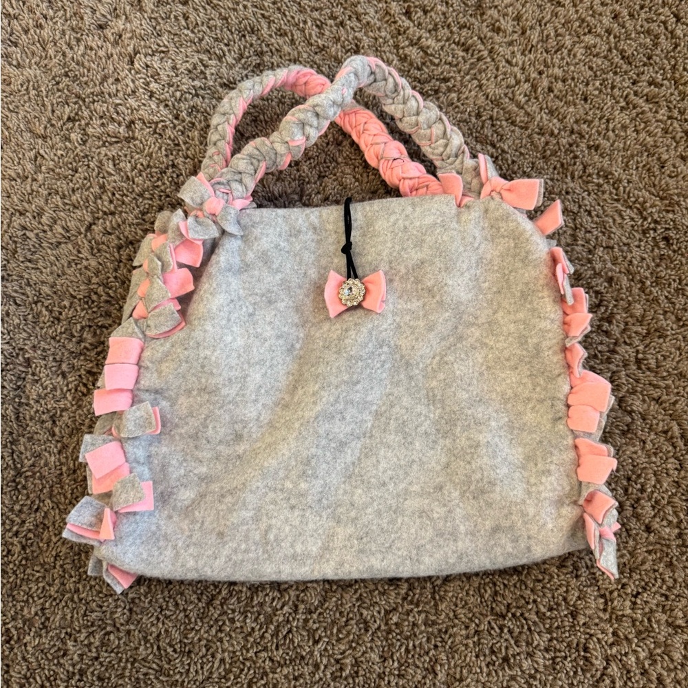 Gray and Pink Bag/Purse with Bow Accent
